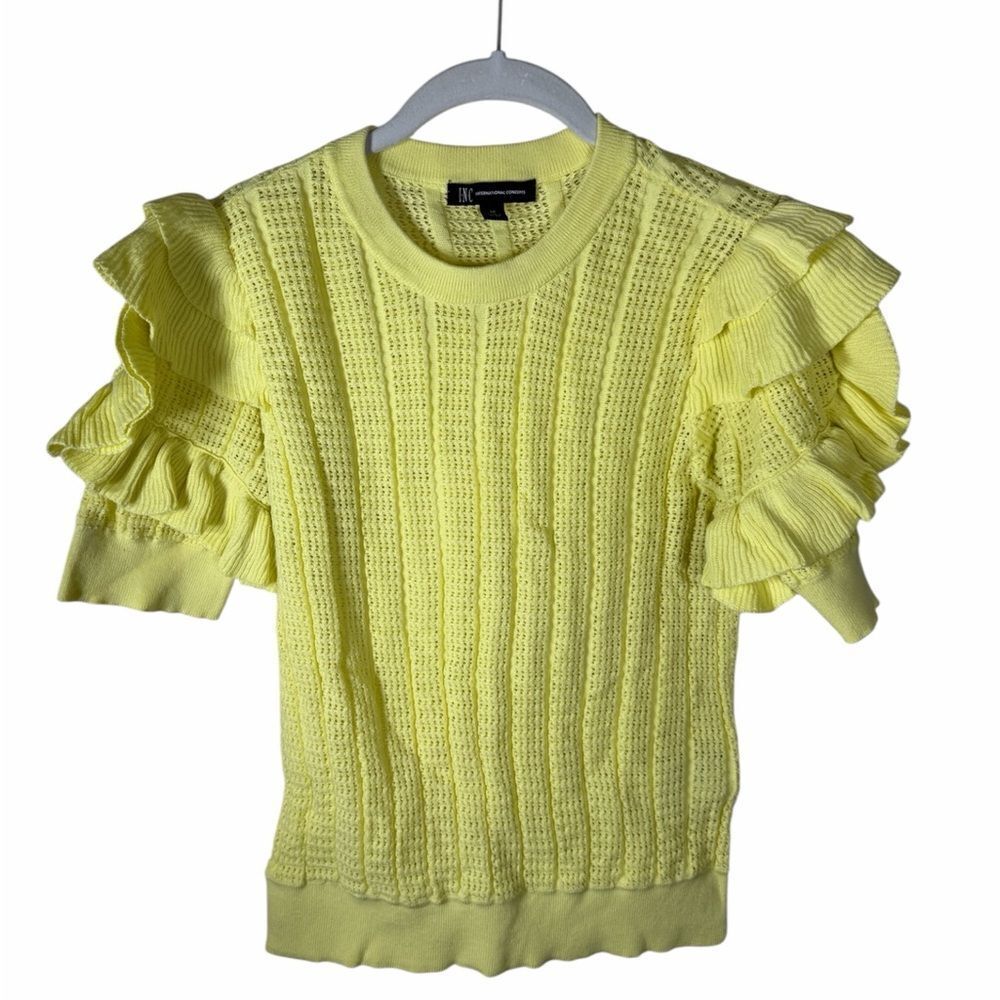 INC International Concepts Yellow Ruffle Sleeve Knit Top